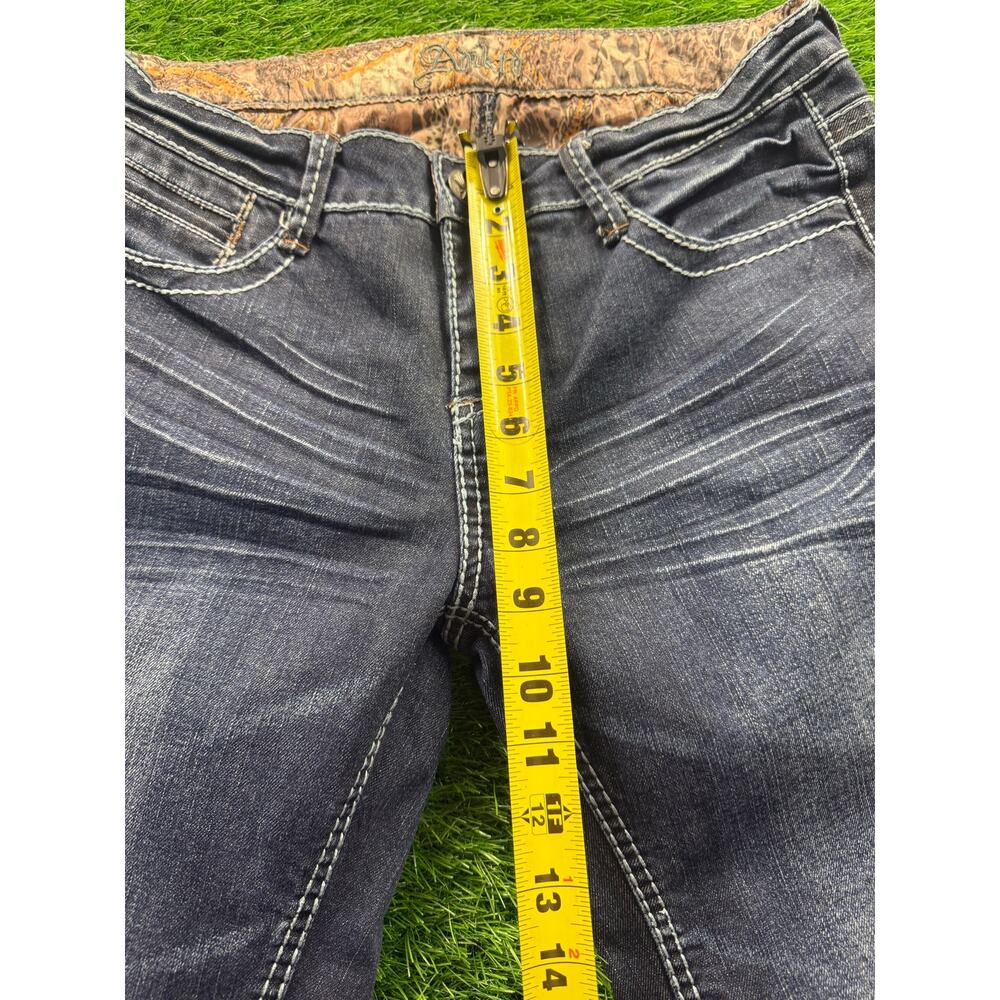 Adiktd Jeans Womens 8 W30 L35 Bootcut Dark Wash Fleur De Lis Studded Y2K Western - Picture 12 of 16